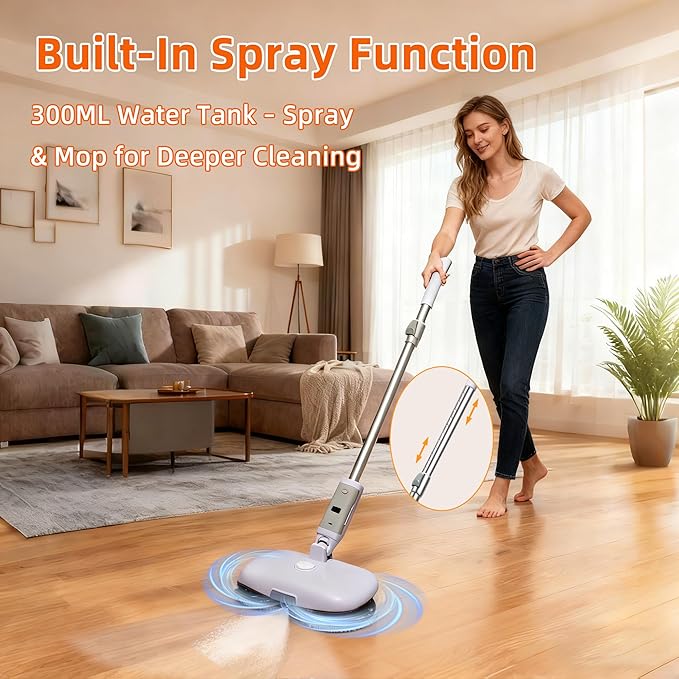 GOBOT Cordless Electric Spray Mop with High-Speed Motor Enhanced Cleaning Power Durable Material LED Headlight 300 mL Tank Dual-Spinning Pads for Hardwood Tile &amp Laminate