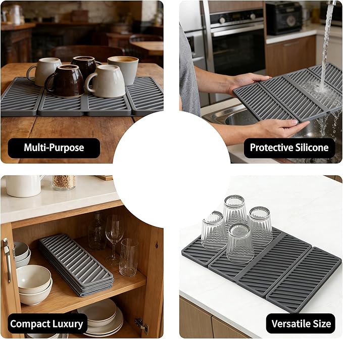 WAFT YEARN Home Dish Pad Dish Drying Mat Stone Drying Mat For Kitchen Bathroom Countertop Bar Counter Diatomite Quick Dry Foldable Absorbent Diatomaceous Earth Kitchen Mat Dark Grey 19.7x15.2 In