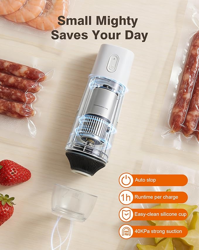 Vacuum sealer for food Chef’s Design to Preserve Freshness Compact Handheld Vacuum Sealer with 30 Reusable Bags Professional-Grade for Food Storage Savers Pebble