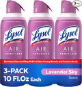 Lysol Air Sanitizer Spray with Bacterial Odor Eliminator for Home &amp Office Sanitizing Air Spray Air Freshener Alternative Lavender Sky Scent 10 oz (Pack of 3)