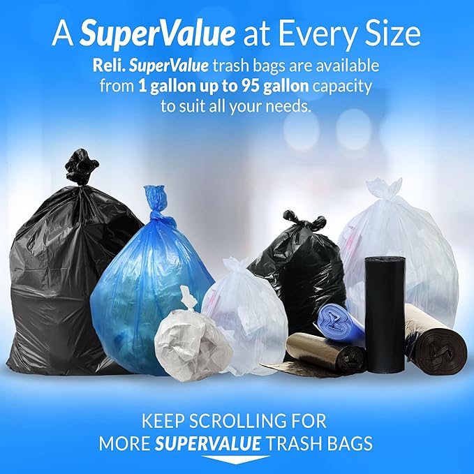 Reli. 16-25 Gallon Trash Bags | 500 Bags | Black | Home Kitchen | Strong | Garbage