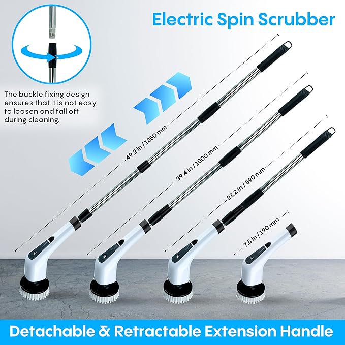 Generic Befrima Electric Spin Scrubber 7 in 1 - Waterproof Electric Cleaning Brush Cordless Shower Scrubber with Adjustable Handle Electric Spin Scrubber 360° and Dual Speed for Cleaning Bathroom