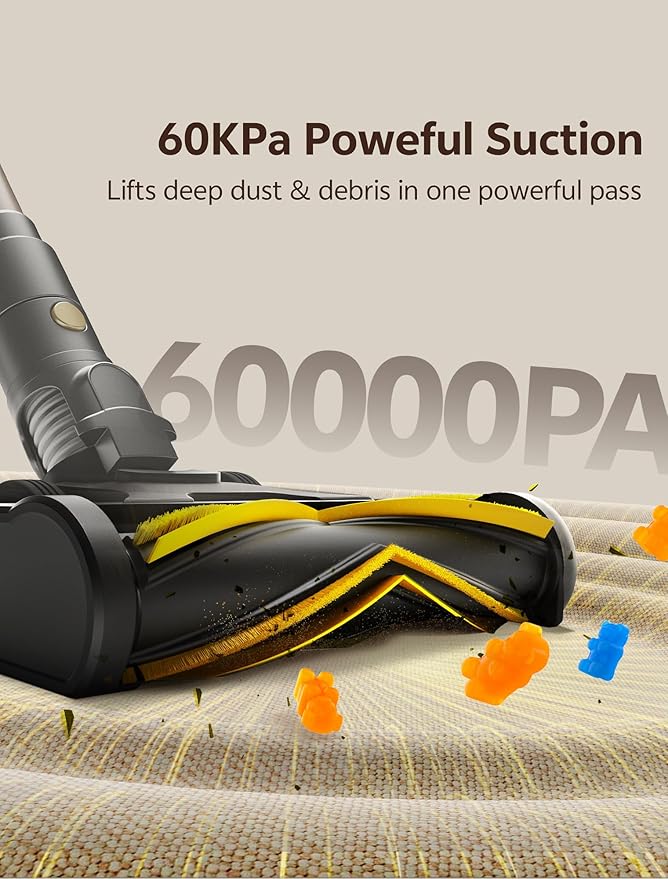 Ultenic Cordless Vacuum Cleaner 600W 60KPA 65mins Vacuum Cleaners for Home Cordless Stick Vacuum with Green Light Self-Standing &amp 180° Lay-Flat Anti-Tangled Brush for Floor/Carpet/Pet Hair