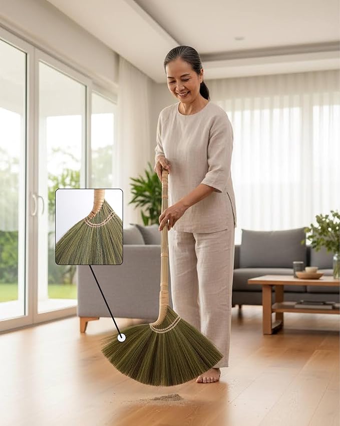 Deluxe Vietnamese Natural Straw Broom /45 Handmade Soft Grass Sweeping Broom for Indoor &amp Outdoor/Beauty of Nature Collection
