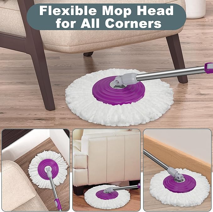 Dual Compartment Spin Mop and Bucket Mop and Bucket with Wringer Set360°Rotating Spinning Mopping for Floor Cleaning with 6 Microfiber Replacement Heads 61 Extended Handle 2X Wheel