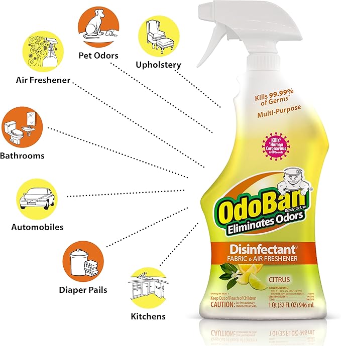 OdoBan Ready-to-Use Disinfectant and Odor Eliminator Made in the USA Citrus Scent Set of 2 32 oz Spray and 1 Gallon Concentrate