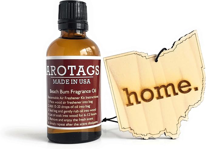Arotags Ohio Wooden Car Air Freshener - Long Lasting Backwoods Birch Scent Diffuses for 365+ Days - Includes Hanging Mirror Diffuser and Fragrance Oil - 100% American Made