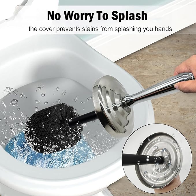 Silver Chrome Toilet Bowl Brush with Holder with Removable lastic Liner Durable Bathroom Cleaning Tool Bathroom Cleaner Brush for Efficient Cleaning and Hygiene