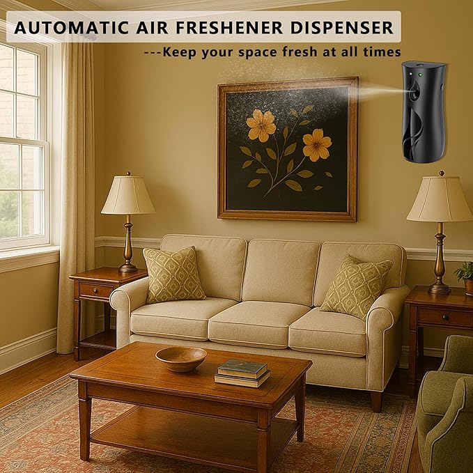 Automatic Air Freshener Spray Dispenser 2-Pack Wall Mounted or FreestandingMultiple Time SettingsCommercial and Home Use in Bathrooms Offices Living Rooms and Commercial Places (Black 1121)