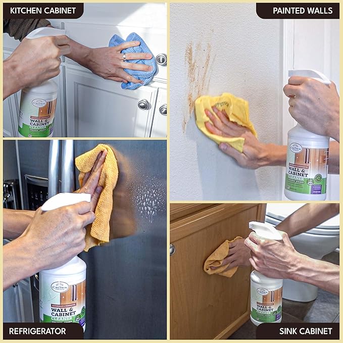 Natural Wall Cleaner &amp Household Cleaning Brush Set Bundle 24 Oz Lavender Stain Remover Spray and 3 Pcs Brushes Set - a perfect comb for cleaning Walls Ceilings Cabinets Baseboards Wood Stain