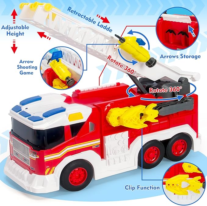Large Fire Trucks Toys for Toddlers Kids Toys for 3 4 5 6 7 8 Years Old Boys 15 Firetruck Toy for Kids with Ladder Lights Sounds &amp Water Shooting Christmas Birthday Gifts for Boys &amp Girl