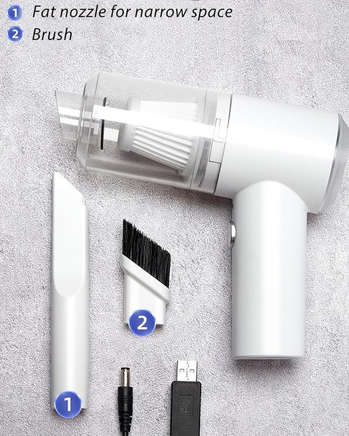 RQG Cordless Vacuum Cleaner Battery-Powered Suction Cleaning Tool for Home Car Portable 2 in 1 Blowing Cleaner with Nozzles for Carpet and Floor Pet Hair Cleaning
