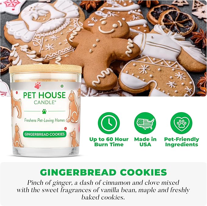 Pet House Pet Odor Candle Plant Based Scented Candle Clean Burning Long Lasting for Home Gingerbread Cookies 2 Pack