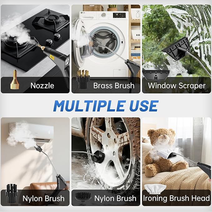 Pressurized Handheld Steam Cleaner Portable Steamer for Cleaning with 1.2L Large Tank 15s Fast Heat-Up 6-Level Adjustable Powerful Steam Cleaner for Home Car Kitchen Tile Grout(White)