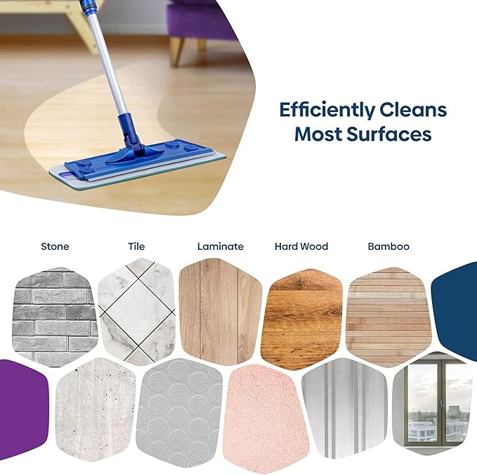 Silva Microfiber Mop Set with Reusable Microfiber Pads (Wet/Dry/Wall) | 360 Rotating Mop Head | Sturdy Extra Long Adjustable Metal Pole | Ergonomic Soft-Sponge Handle | Blue | Floor Wall Tile