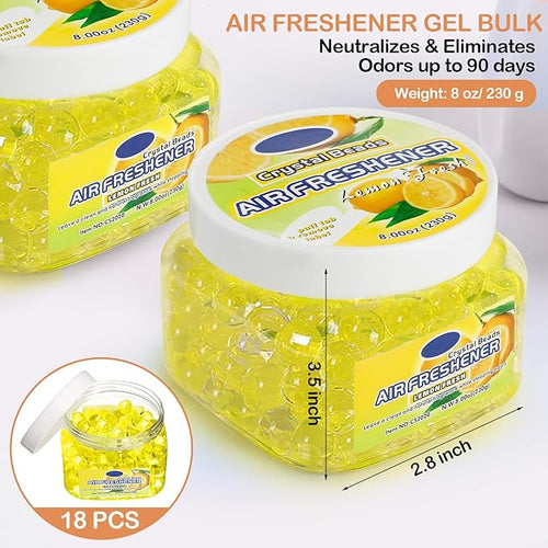 18 Pack Gel Odor Eliminator Beads 8 Ounce Scent Beads Bulk Air Freshener Removing Long Lasting Eliminates Odors for Home Bathrooms Cars Boats Rvs and Pet Areas(Lemon)