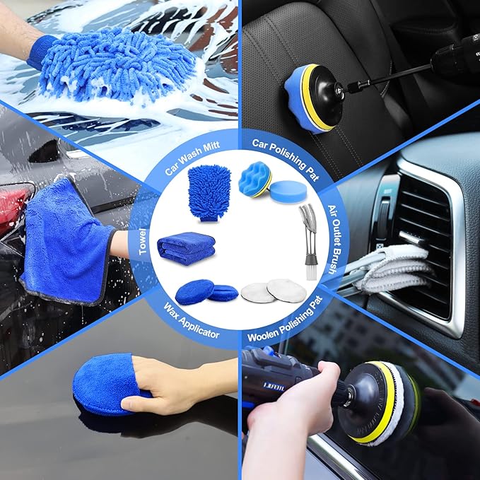 TTRCB 27Pcs Car Detailing Kit Car Cleaning Kit Car Detailing Brush Set Drill Brush Set Car Detailing Brushes Car Wash Kit Car Accessories Car Cleaning Supplies for Interior Exterior Wheels