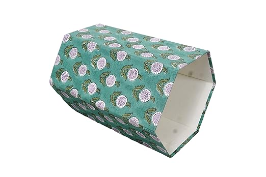 Handmade Cotton Paper Waste Basket Stylish Trash Can for Home or Office (1 Green FLOWAR)