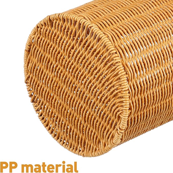 Rattan Waste Basket Wicker Trash Can with Lid Round Trash Bin Woven Storage Basket Clothes Container Laundry Hamper for Bedroom Living Room Bathroom Chocolate