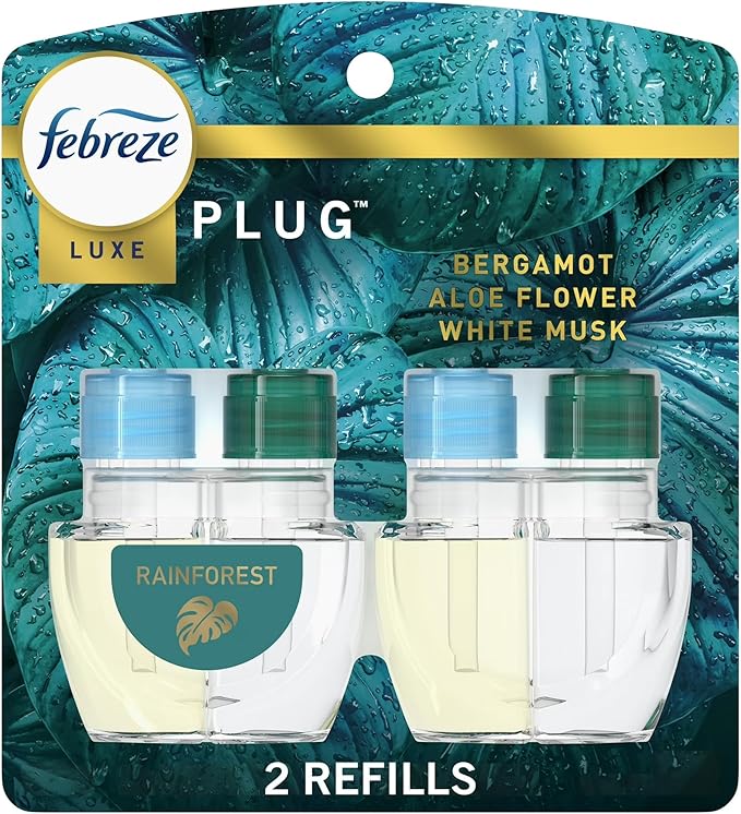F.e.b.r.e.z.e Odor-Fighting Fade Defy PLUG Air Freshener LUXE 87 fl. oz. Oil Refill Rainforest Clear (Rainforest) 2 Refills
