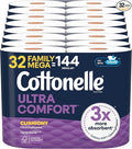 Cottonelle Ultra Comfort Toilet Paper with Cushiony CleaningRipples Texture 32 Family Mega Rolls = 144 Regular Rolls (8 Packs of 4)