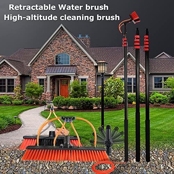 Window Cleaning Rod Kit Water Powered Telescopic Brush Extendable Cleaner Greenhouse Roof Solar &amp Photovoltaic Panel Cleaning 3.6M-10.8M35FT/10.8M3P