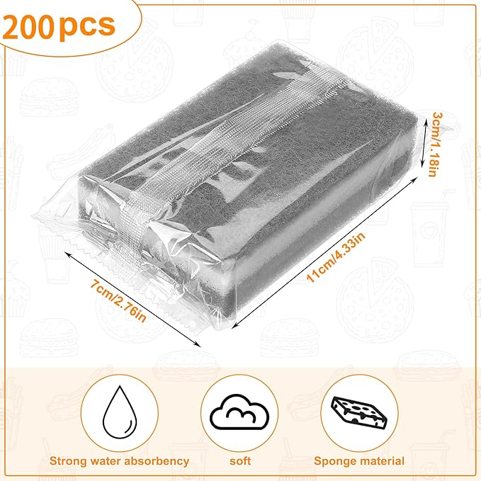 200 Pcs Individually Wrapped Sponges Uncompressed Non Scratch Scrouing Sponges for Household Cleaning Dishes Kitchen Airbnb Apartment Car Bike Gray