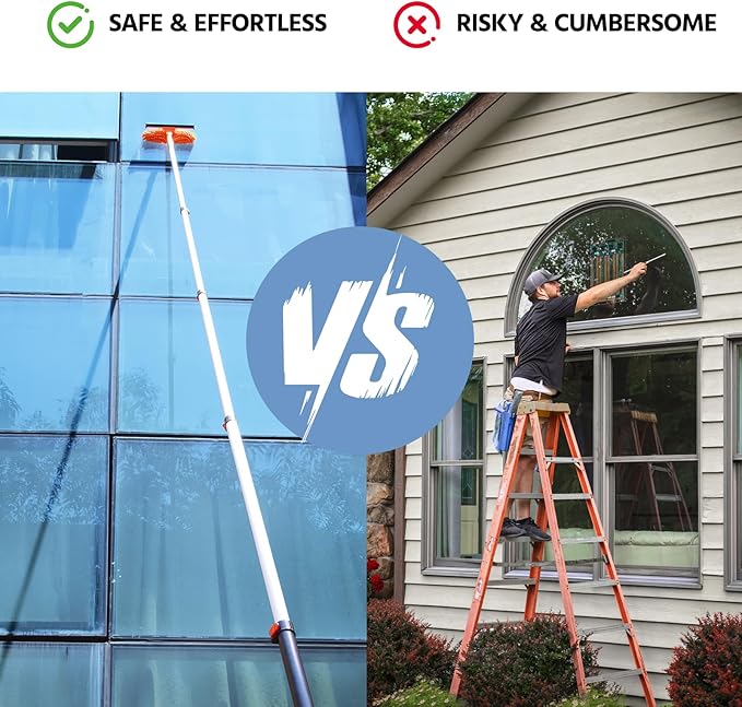 23 ft High Reach Window Squeegee with Extension Pole 2 in 1 Squeegee for Window Cleaning Window Cleaner Tool with 5-Stage 4-16.5 ft Telescoping Pole Squeegee for Shower Glass Home Car