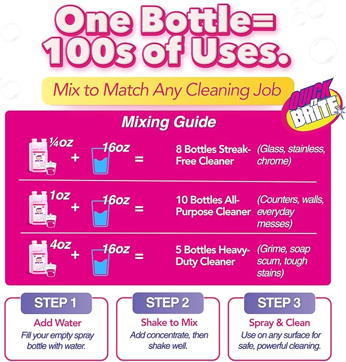 Quick 'n Brite Ultimate Cleaning Kit – Includes 32oz Paste 16oz Super Shot 2 Refillable Spray Bottles Microfiber Towel Scrubber Sponge &amp Quick Start Guide – All Purpose Cleaner - Made in the U