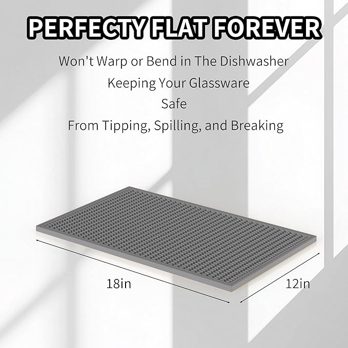 WAFT YEARN 18inX12in Bar Mat Dish Drying Mat Cocktail Service Spill Mats Bartending Countertop Kitchen Coffee Bar Silicone Non Slip Durable Flexible Absorbent Spill Resistant Rubber Heavy Duty Grey