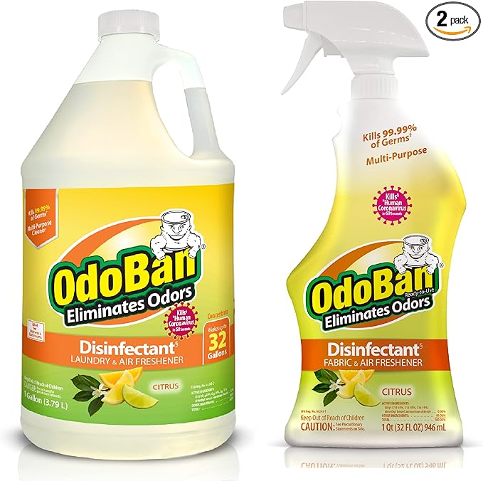 OdoBan Ready-to-Use Disinfectant and Odor Eliminator Made in the USA Citrus Scent Set of 2 32 oz Spray and 1 Gallon Concentrate