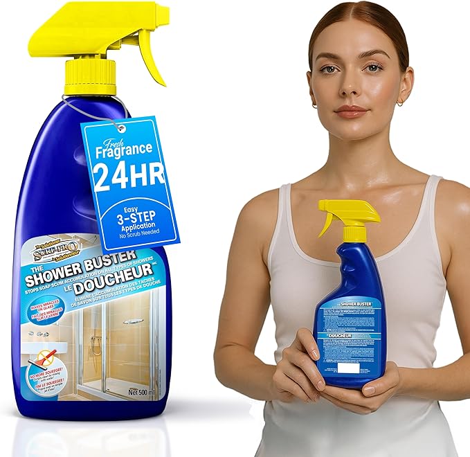 SURF PRO Shower Glass Door Cleaner – Shower Buster Spray for Soap Scum &amp Hard Water Stains – No Scrub Bathroom Cleaner for Glass Tile Chrome Ceramic RV and Septic Safe (500ml / 16.9oz)