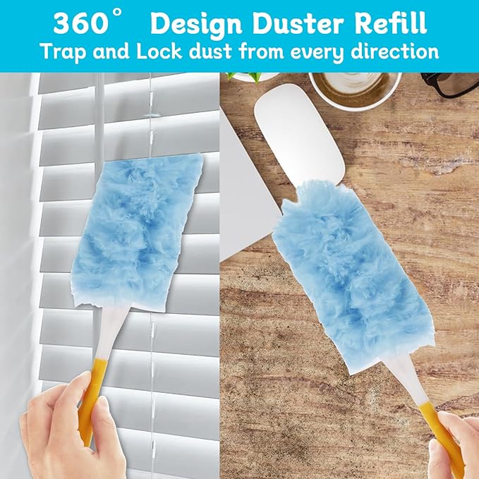 50 Count 360 Heavy Duty Duster Refills Bulk Compatible with Swiffer Dusting Refills with 1 Handle Multi Surface Disposable Dusters Refill for Cleaning (Blue)