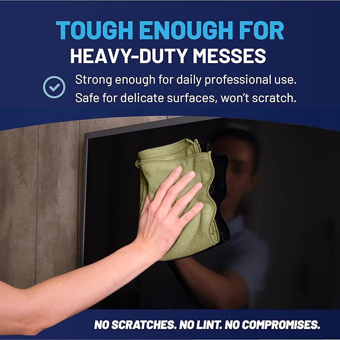 MW Pro Microfiber Cleaning Cloth | Olive | 12 Pack | 16” x 16” | All Purpose Microfiber Towels - Clean Dust Polish Scrub Absorbent