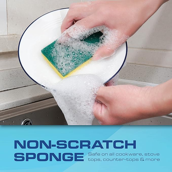 SCRUBIT 48 Pack Kitchen Sponges Dish Sponge for Washing Dishes Kitchen &amp Bathroom – Blue &amp Yellow Dishwashing Sponges Along with A Thought Scrubber – Bulk Cleaning sponges Kitchen (Blue Yell