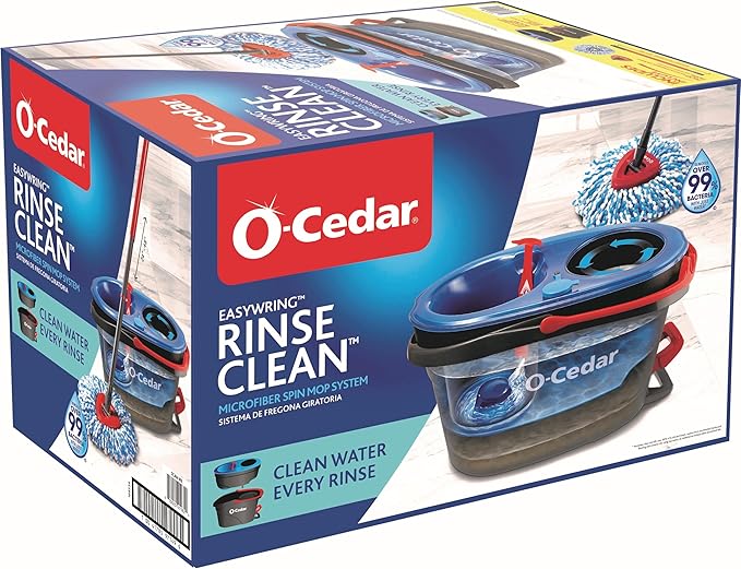 O-Cedar RinseClean Spin Mop &amp Bucket System + 1 Extra Mop Head | Clean with Clean Water | Removes 99% of Bacteria