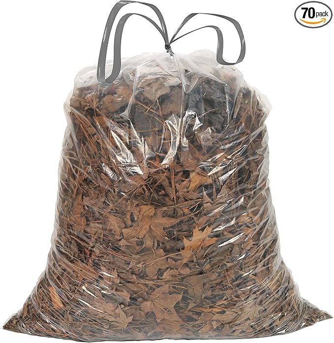 Ultrasac 39 Gallon 1.0 MIL Clear Drawstring Trash Bags - 33 x 40 - Pack of 70 - For Lawn &amp Leaf