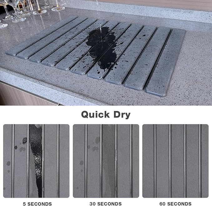 Large Diatomite Kitchen Counter Drying Mat – 24”x16” Aesthetic Stone Mat for Dishes Roll-Up Space-Saving &amp Quick-Drying Stone Rack