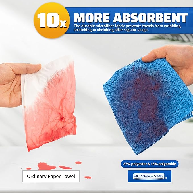 HOMERHYME Shop Towels 150 Pack Cleaning Rags Microfiber Towels Bulk All-Purpose Microfiber Cleaning Cloth Lint-Free Wipe Washcloth for Commercial Garage Automotive &amp Housekeeping 11.5*11.5