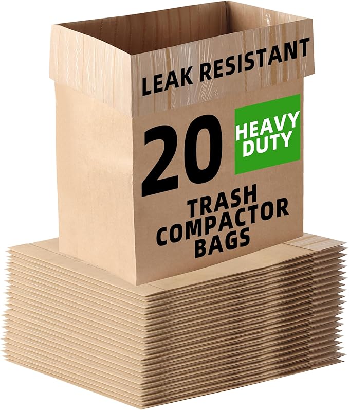 (20-Pack) Calvana Super Strong Compactor Bags Heavy-Duty Kitchen Paper Trash Bags with Leak Proof Plastic Liner Reinforced Bottom Fits GE Model Compactors with Rectangular Containers