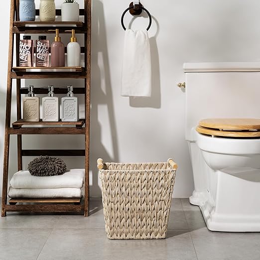 GRANNY SAYS Wicker Trash Can Waste Basket for Bathroom Waterproof Bathroom Garbage Can 19 Liters/5 Gallons Wastebasket with Handle Decorative Waste Basket for Bedroom Office Living Room 1 Pack