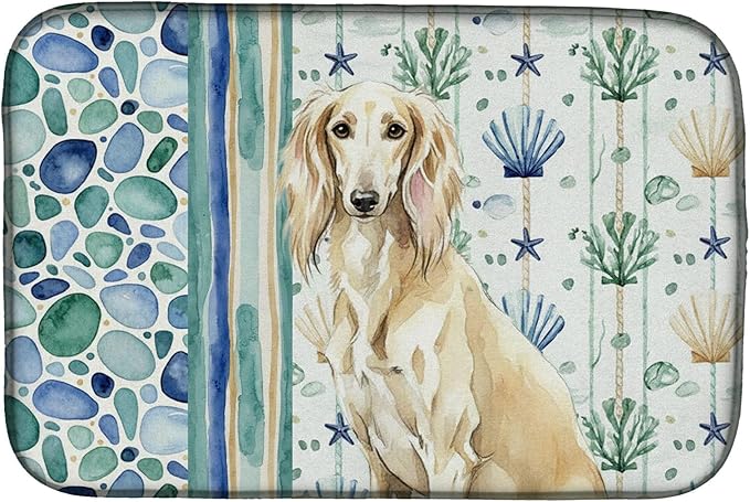 Caroline's Treasures Cream Saluki Coastal Sea Glass Dish Drying Mat Absorbent Dish Drying Mat Pad for Kitchen Counter Dish Drainer Mat for Countertop 14 x 21 Multicolor
