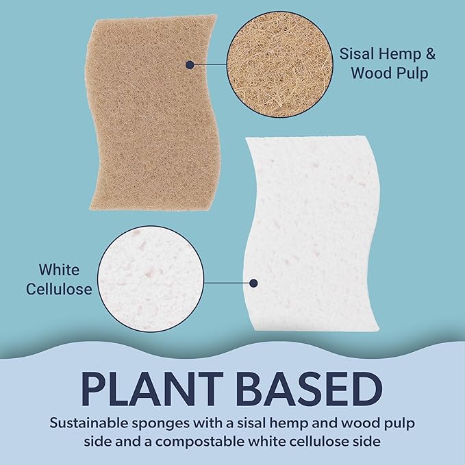 happimess WPE2000A-12SET Natural Plant Based Non-Scratch Sisal Hemp/Cellulose Scrubbing Dish Sponge Cleaning Sponge for Dishes Bathroom Household Beige/White (Set of 12)