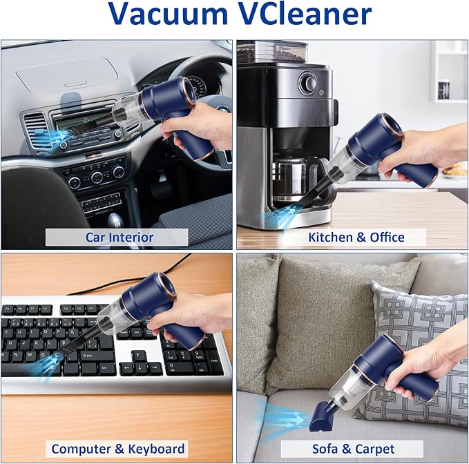 8Kpa Mini Handheld Vacuum Cleaner 120W High Power Cordless Keyboard Vacuum 2-in-1 Desk Vacuum &amp Air Duster with LED Light &amp Multi-Nozzles for Car Computer Sewing Machine