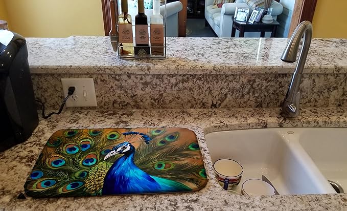 Caroline's Treasures DAC3255DDM Peacock Dish Drying Mat Absorbent Dish Drying Mat Pad for Kitchen Counter Dish Drainer Mat for Countertop 14 x 21 Multicolor