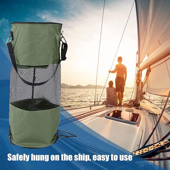Reusable Boat Trash Bag Waterproof Mesh Garbage Bag for Boat Outdoor Camping Kayaking with Elastic Top and Sturdy Buckle Strap for Secure Mounting