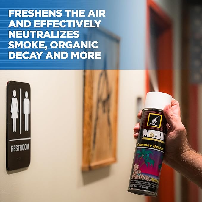 Misty Air Freshening Deodorizing Spray - Summer Breeze - 10 oz (Case of 12) 1001868 - Premium Odor Neutralizer for Smoke Organic Decay and Other Unwanted Odors