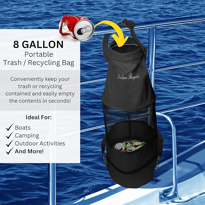Boat Trash Bag - Heavy-Duty 600D Mesh Oxford Fabric with Bottom Zipper and Top Rubber Closure - Leakproof and Washable for Boats Kayaks Campers RVs and More