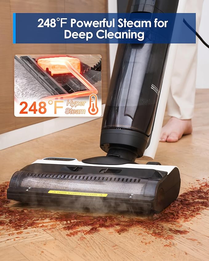 Tineco iFLOOR 5 Steam Wet Dry Vacuum All-in-one Steam Mop Hardwood Floor Cleaner Great for Sticky Messes 248℉ High-Temp Steam Self-Cleaning with steam