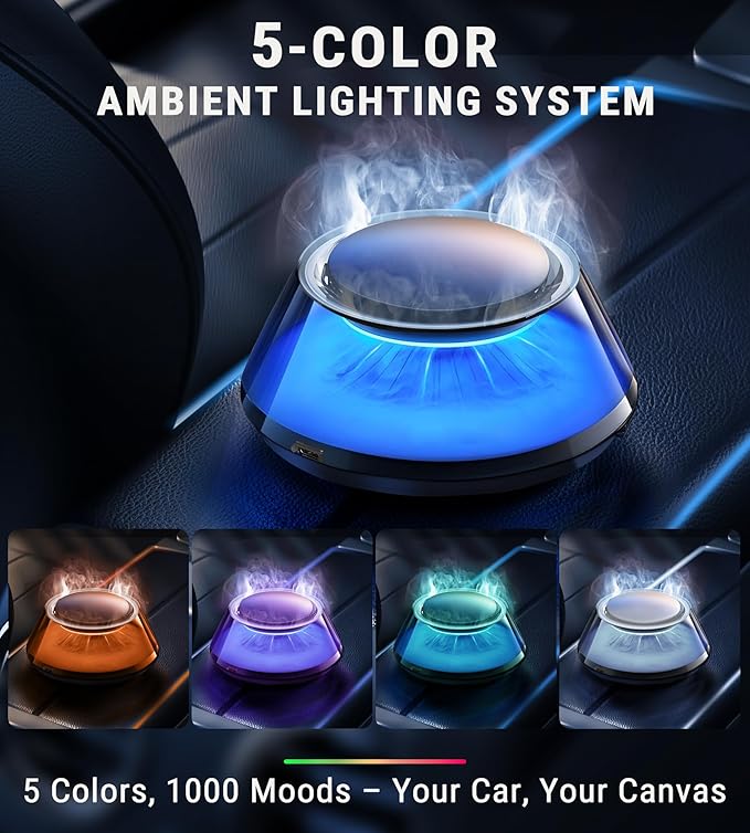 Upgraded Smart Car Air Freshener Car Diffuser Fuji Cologne &amp Pine Forest 5 Mode Ambient Light &amp Mist Fragrance with Auto On/Off Intensity Adjustable Mist for 6 Months C01 Automotive Diffuser